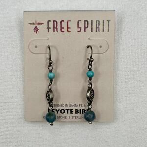 Peyote Bird Free Spirit Sterling Silver Southwestern Dangle Earrings Blue NWT